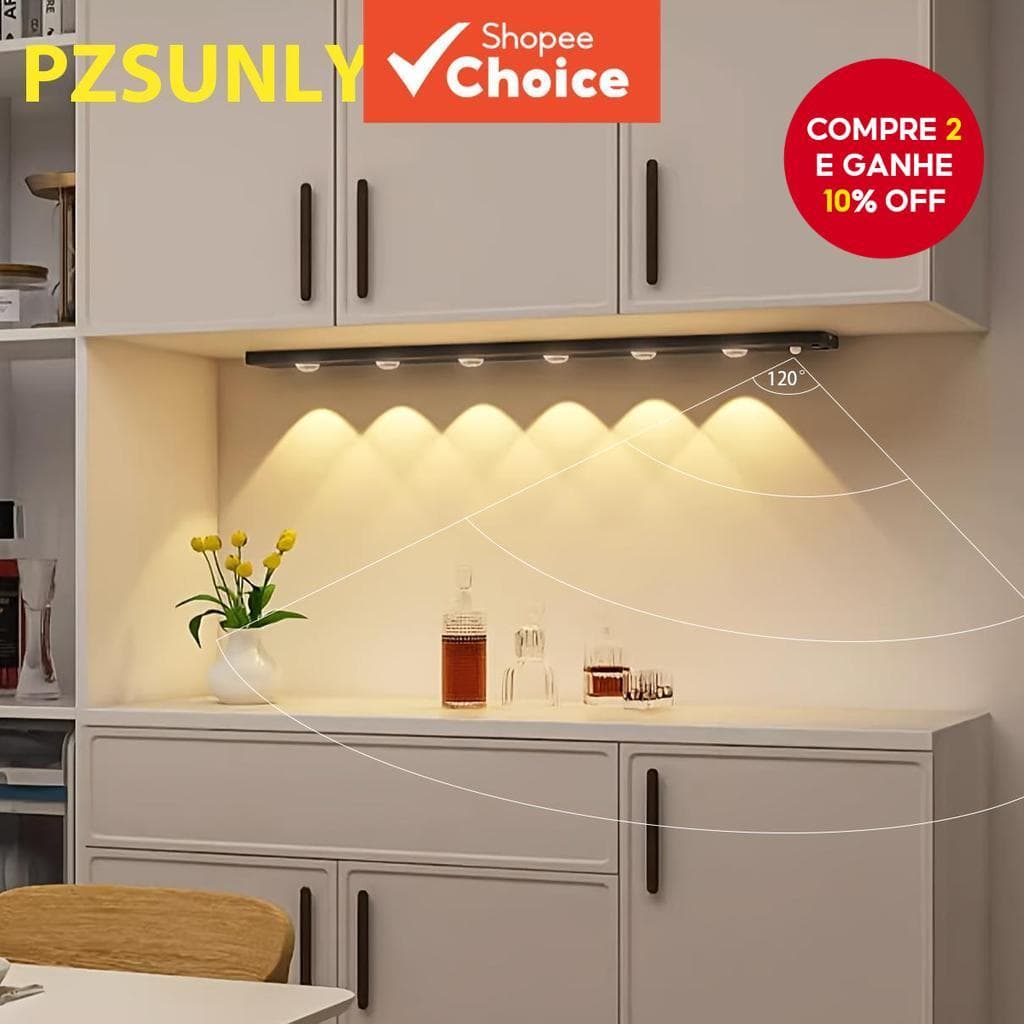 Luz LED Ultrafina Com Sensor De Movimento Olho De Gato Recarregável USB Tipo C Para Cozinha/Quarto/Guarda-Roupa