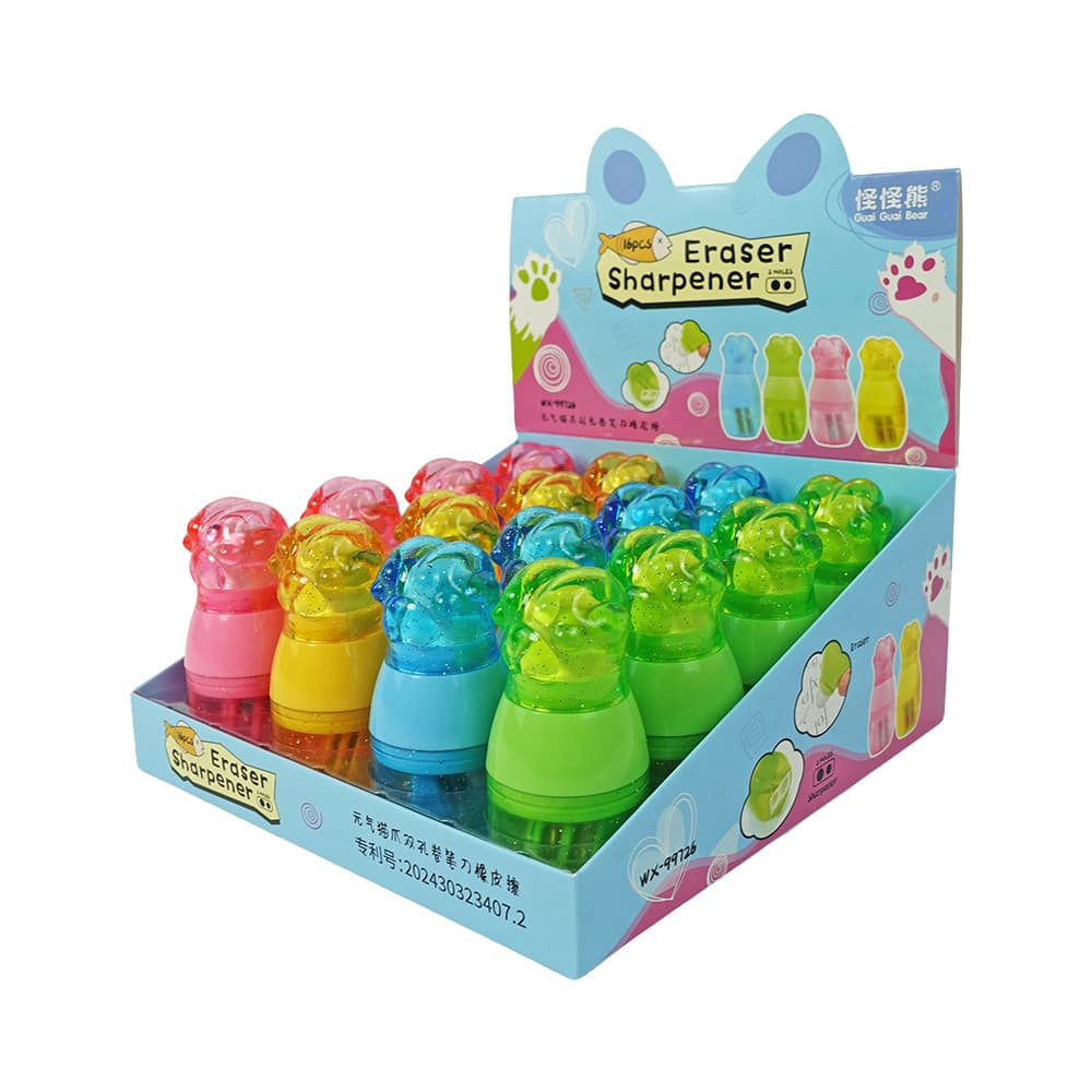 Apontador Com Depósito + Borracha Patinha Pets