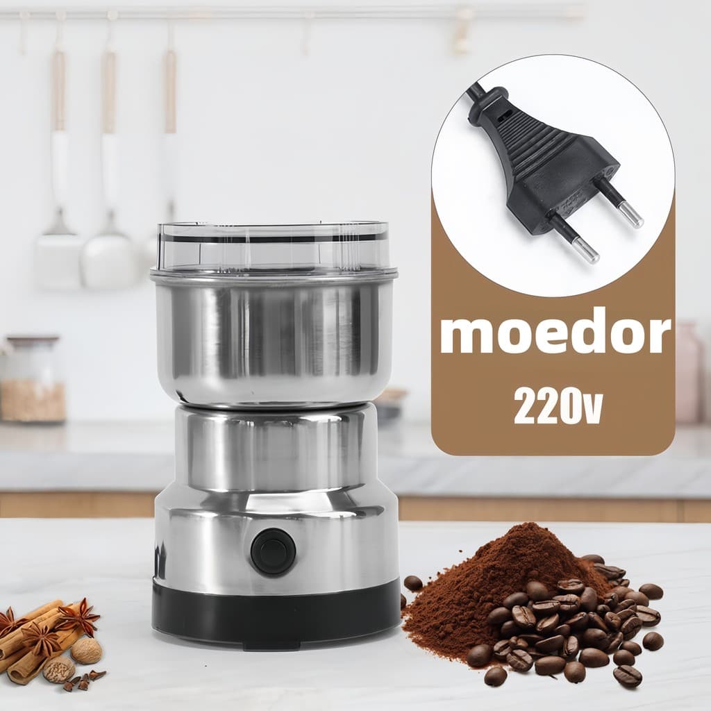 Moedor Multifuncional de Café e Especiarias 110V/220V com Design em Aço Inoxidável 4 Lâminas
