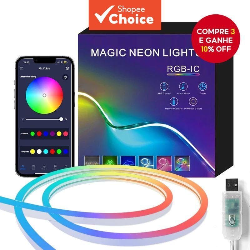 Luz De Néon LED USB De Cinco Volts Com Tecnologia RGBIC Dream Color