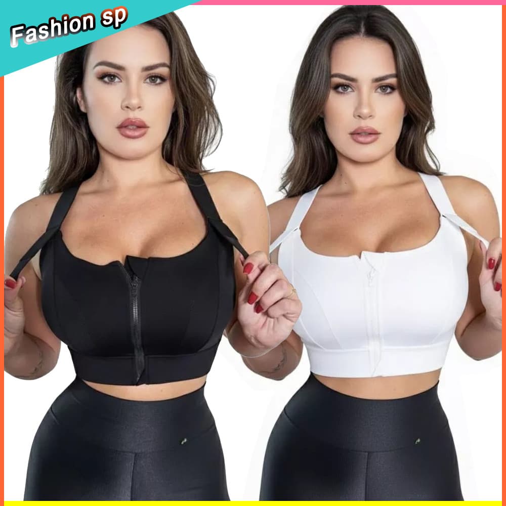 Sutiã Top Academia Top Esportivo Alta Sustentação Ajustavel Ziper Frontal Academia Fitness Jump Corrida