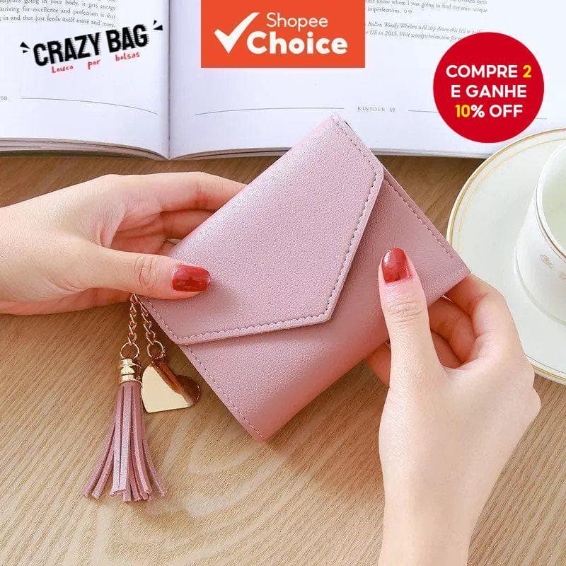 Bolsa Louca Feminina Carteira Fina Com Clipe Curto Porta Cartão De Negócios Compacta Para Itens Essenciais