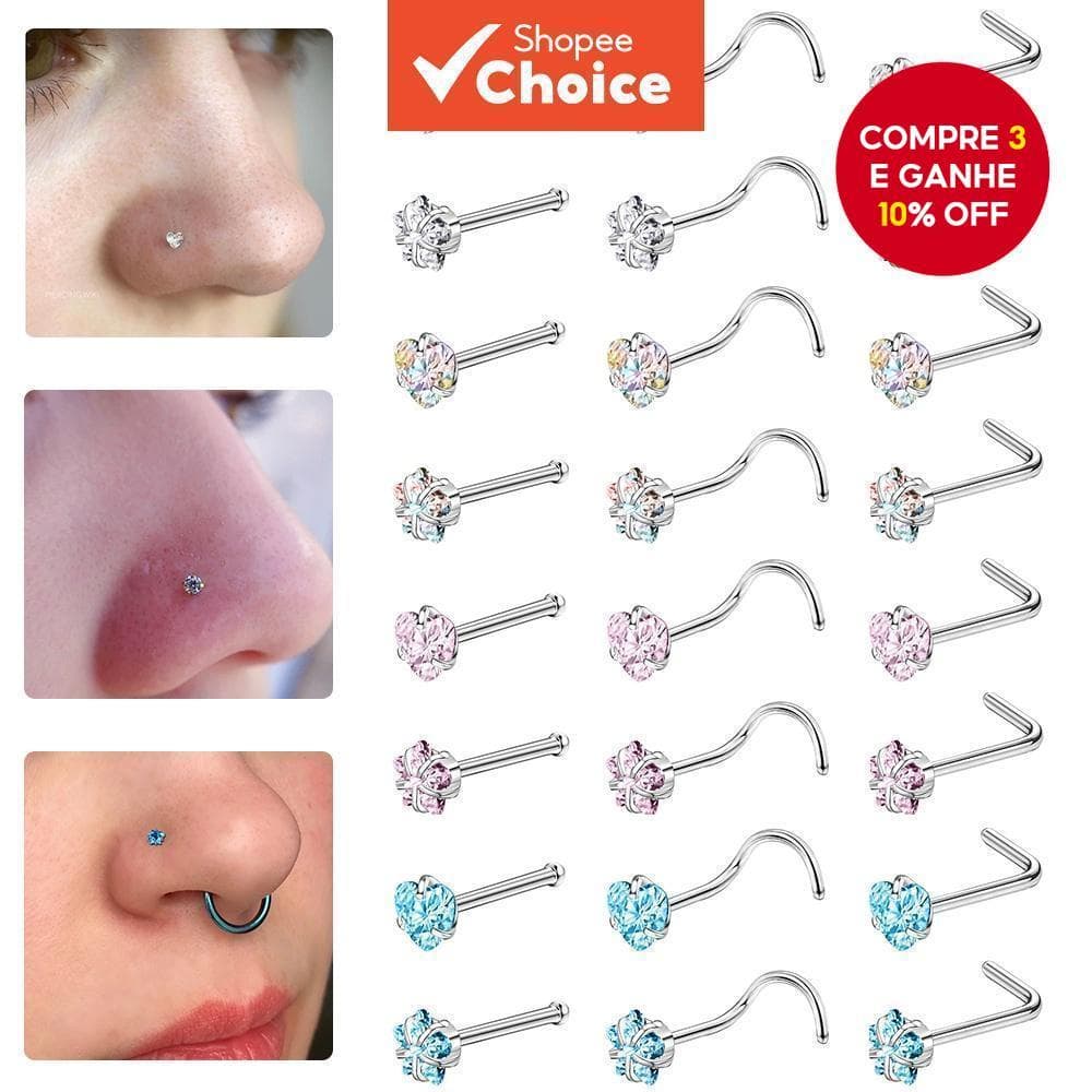 1 Pc Colorido Cristal Aço Inoxidável Nariz Piercing Redondo Coração Estrela CZ Studs Narina Jóias