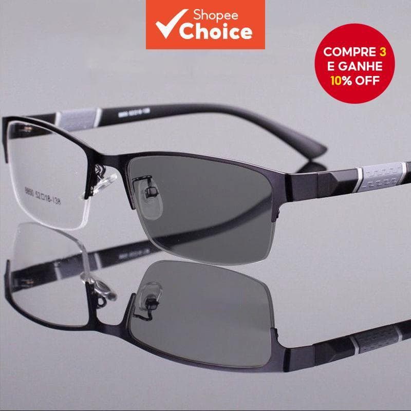 Óculos Fotocromáticos Com Bloqueio De Luz Azul , Proteção UV , Meia Armação , Masculino , Clássico De Negócios