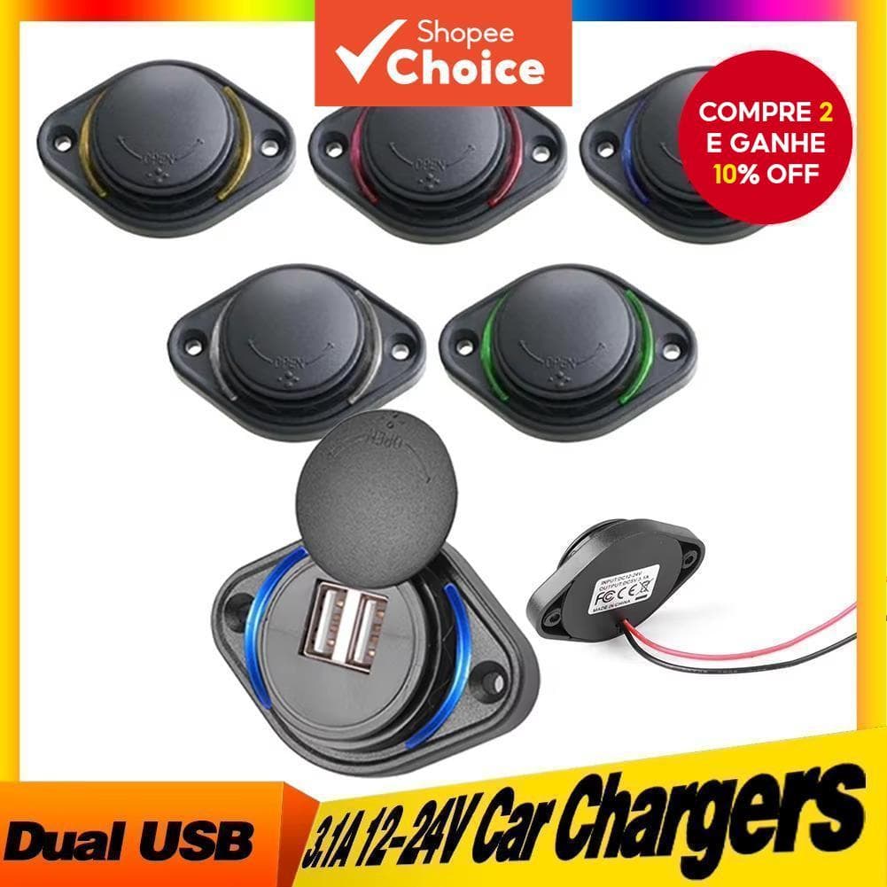 Adaptador de Carregador Dual Usb 12-24v 3.1a para Montagem em Painel, Ideal para Motos, Carros, Barcos, Atv, Utv e