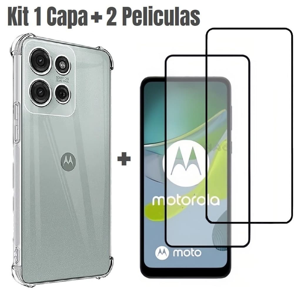 Kit 2 Película Vidro 3D + Capa Capinha Transparente Para Motorola Moto E15 G04 G24 G84 G05 G15 G35 G55 G75 G06 G56 G86