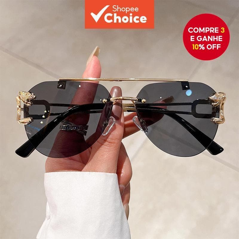 Luxo Sem Aro Vintage Óculos De Sol Feminino Oversized Moda UV400 Clássico Elegante