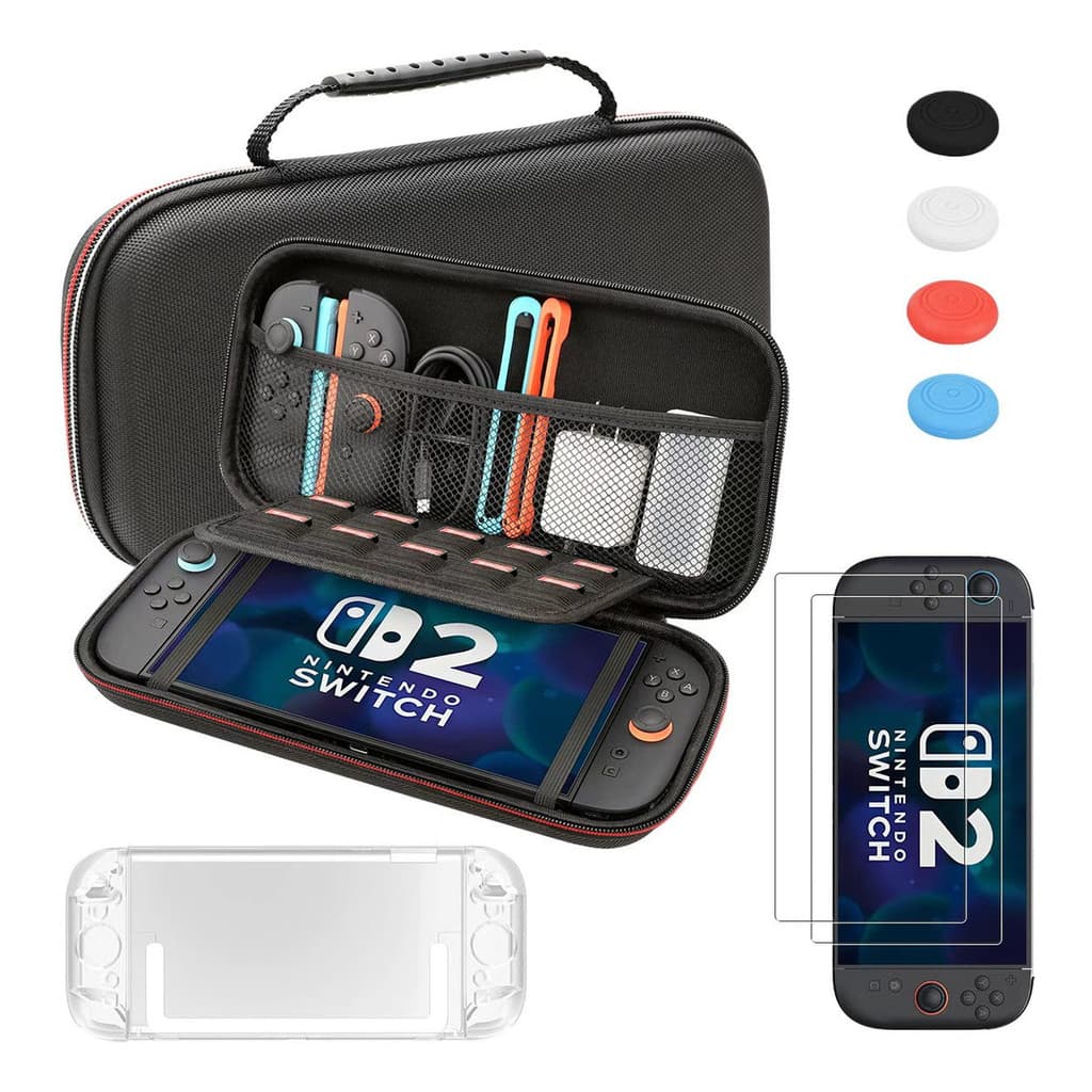 Kit Case + Acrilico + Película +grips Para Nintendo Switch 2