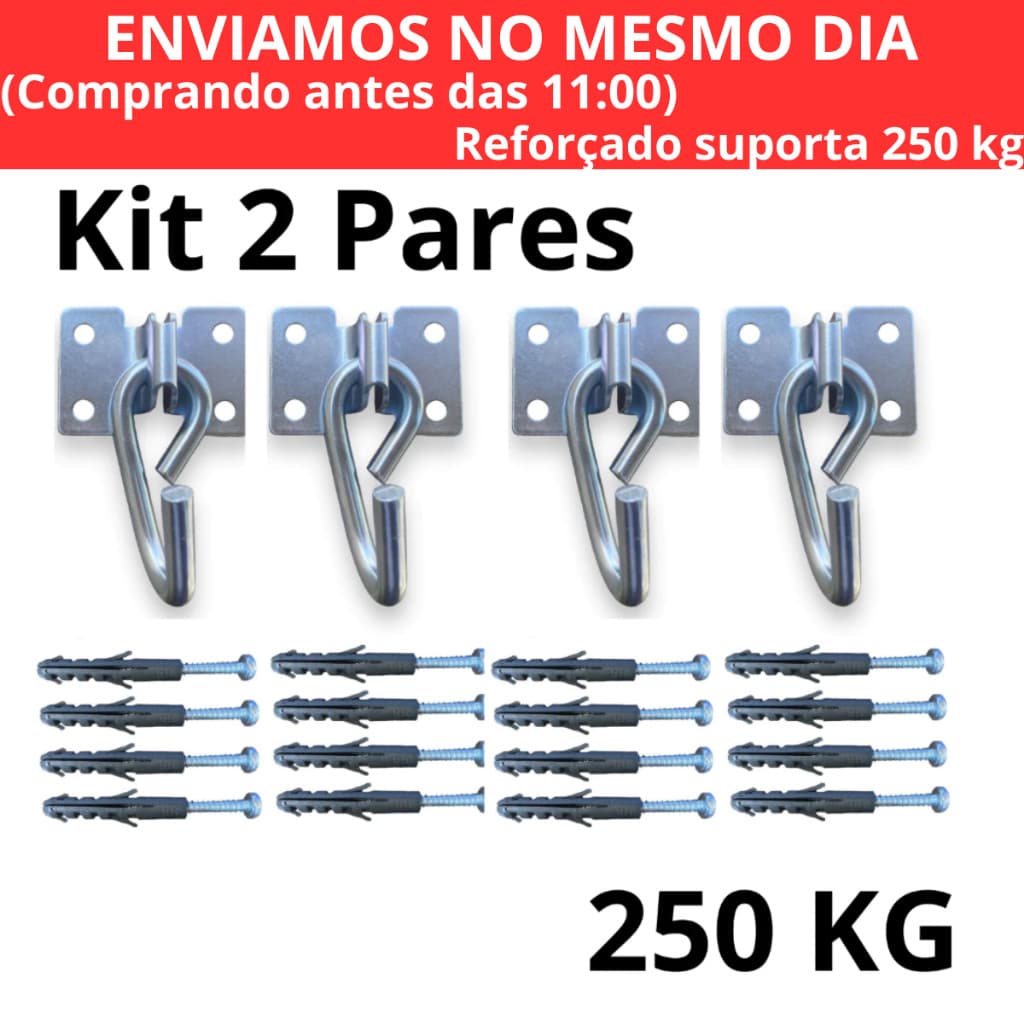 Kit 2 Pares Gancho Armador Rede Reforçado Silencioso 250 kg