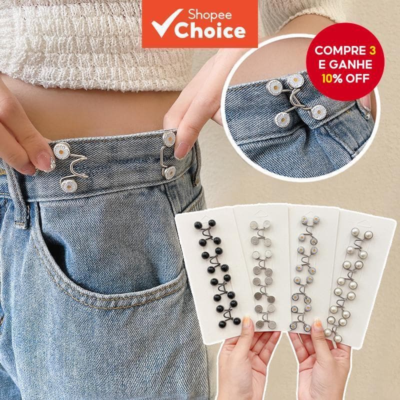 Alfinete De Cintura Pérola E Strass – Prendedor De Roupas Ajustável Antiderrapante Para Vestido/Calça