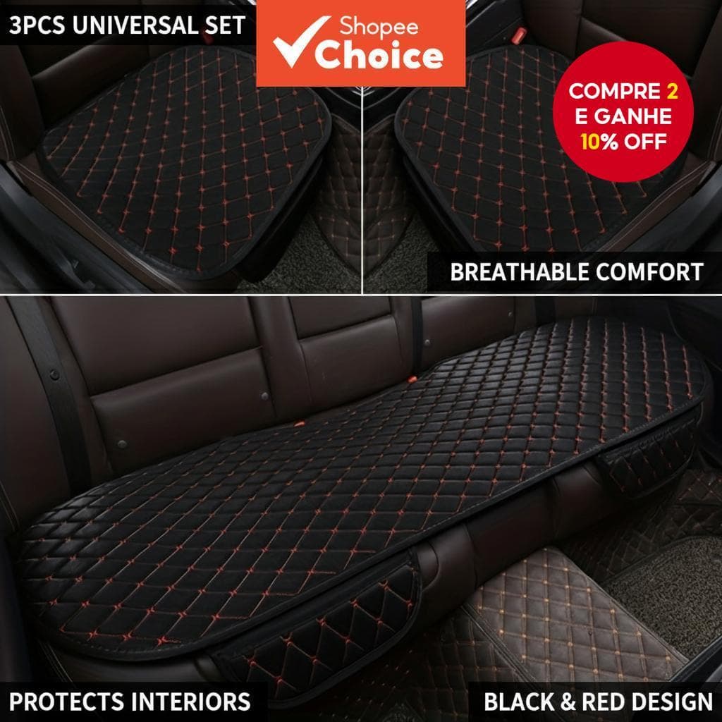 3 Pçs Capa De Assento Do Carro Almofada Universal Respirável Protetor Acessórios Interiores Preto Vermelho