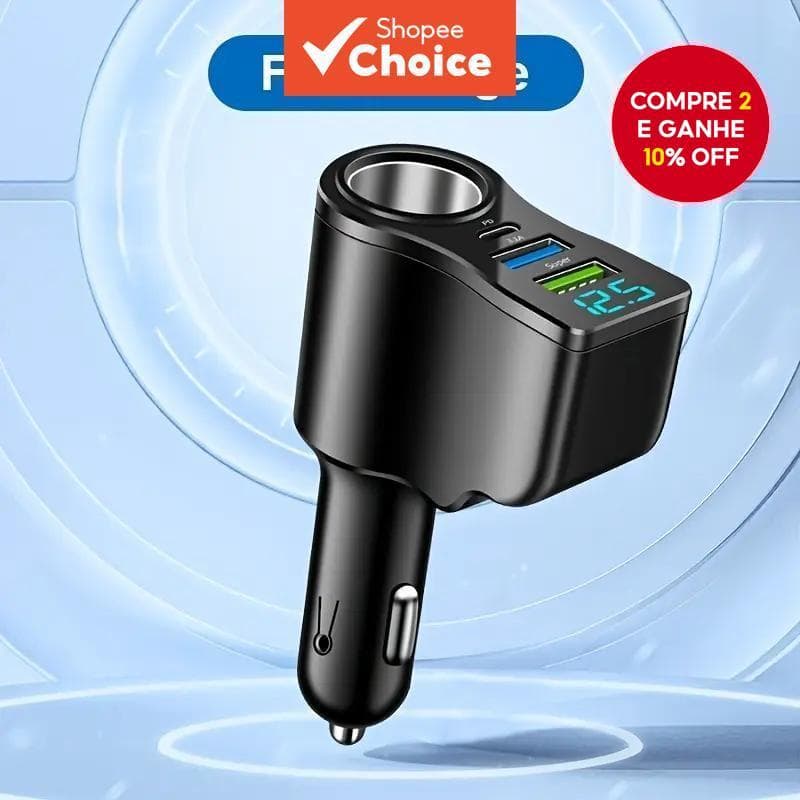 Carregador Veicular Rápido Pd Qc30 Com 3 Portas Usb-c Para Iphone E Samsung