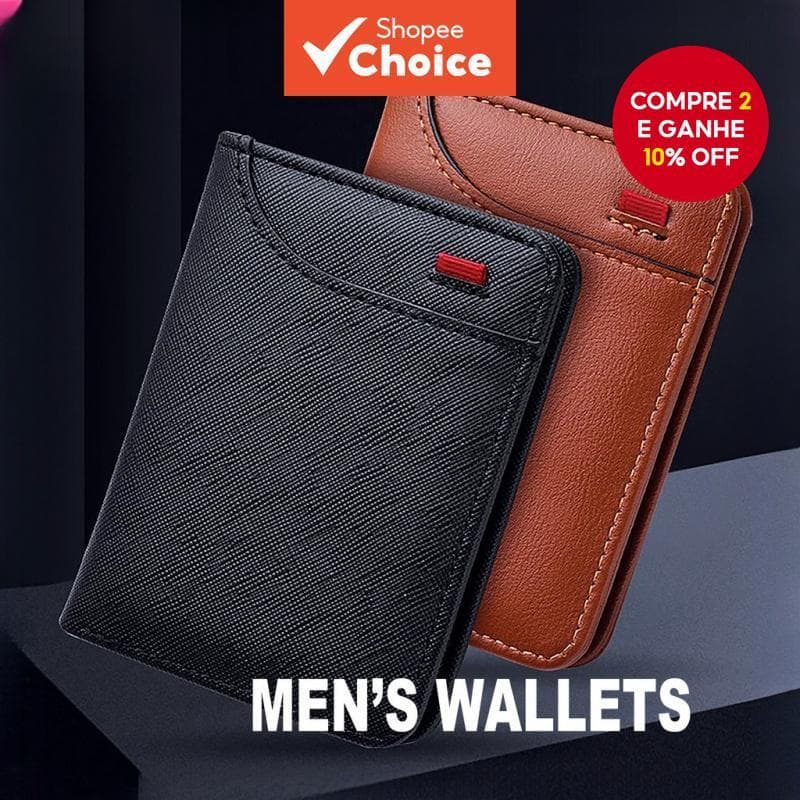 Carteira Dupla Fina Masculina – Janela De Identificação Vertical E Porta-Cartões Compacto Com Slot Para Vários