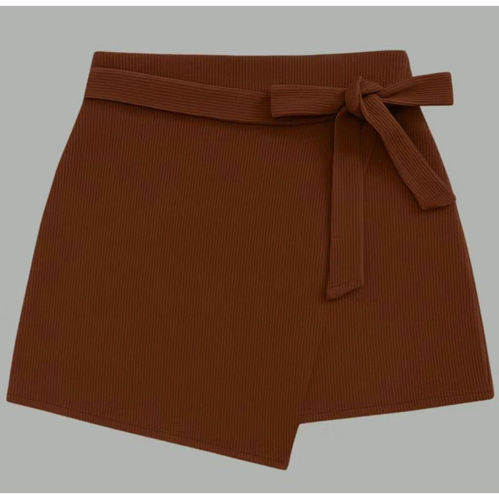 Short Saia Feminino Laço Frontal Amarração Casual Detalhe Assimétrico cintura Alta P026