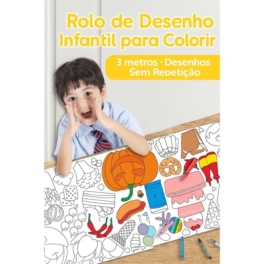 Super Rolo de Papel com Desenho Infantil 3 metros para Crianças Autoadesivos rolo de papel adesivo para colorir