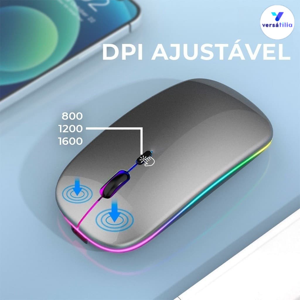 Jogo ergonômico recarregável sem fio LED RGB Click Silent 2.4 GHz, adequado para jogos em Home Office