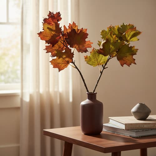 Galho com 9 (NOVE) Folhas De Outono Canadense Maple 47cm