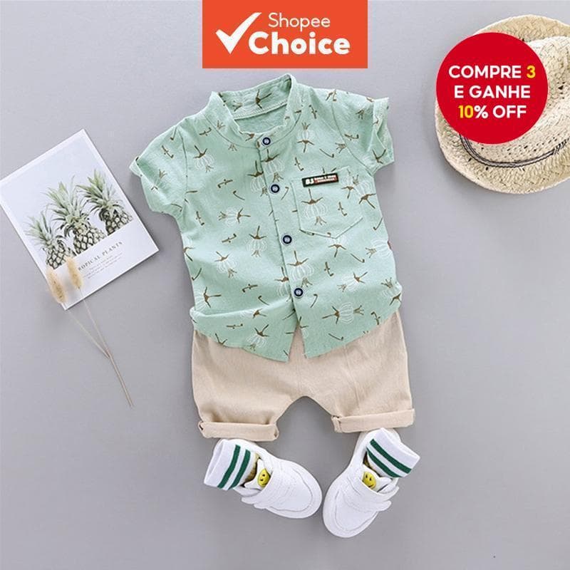 Conjunto De Roupa Para Bebê Menino 0-5 Anos – Camiseta E Shorts De Algodão Com Estampa De Dente De Leão Uso Casual De Ve