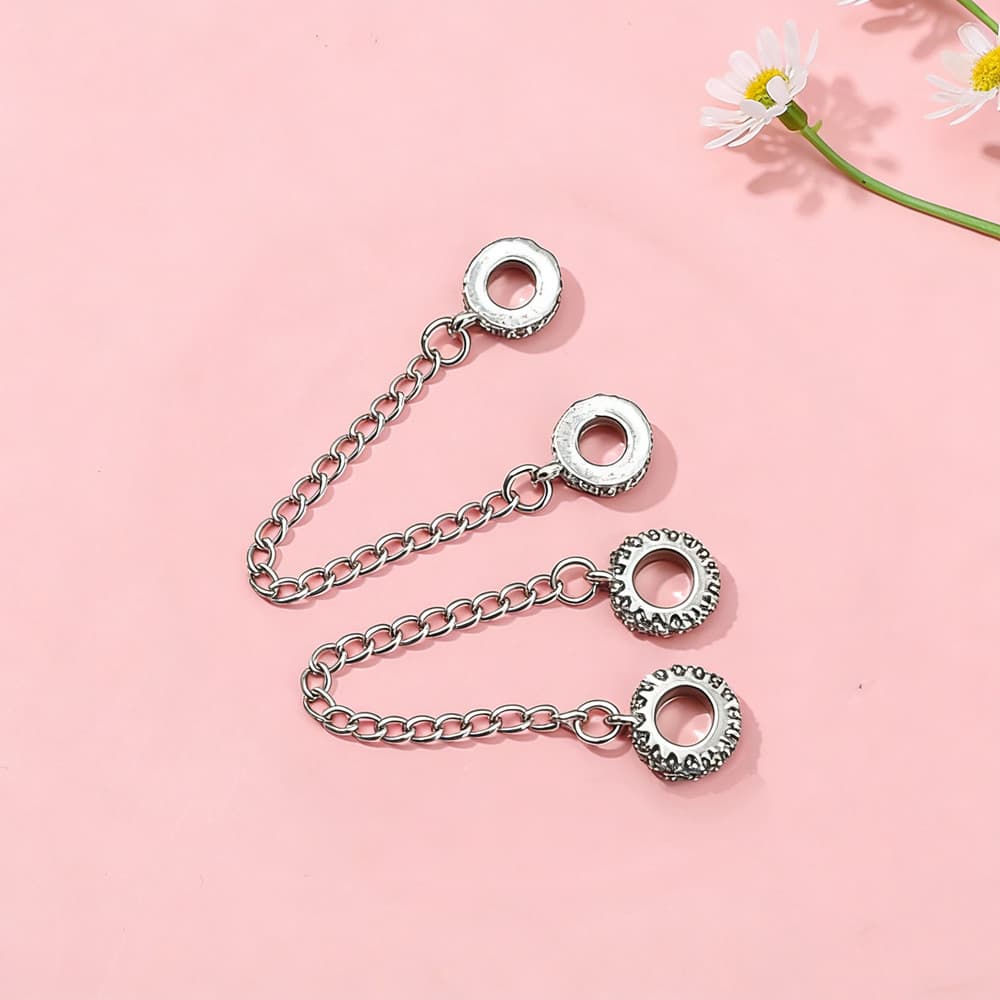 Kit2 pçs berloque silver pendants com fivelas de segurança banhadas a prata e correntes cravejadas com zircônias cúbicas