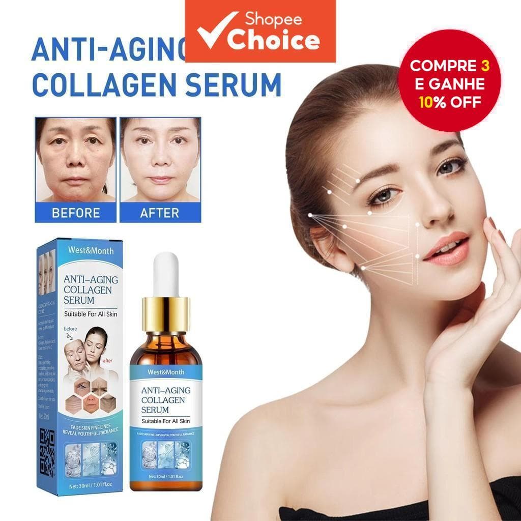 Sérum Clareador Antienvelhecimento para Rugas e Linhas Finas na Testa, Firmante e Nutritivo com Colágeno.
