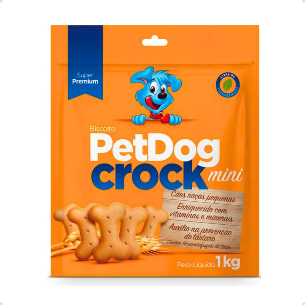 Biscoito Petisco para Cachorro PetDog Crock Super Premium Raças Pequenas 1 Kg