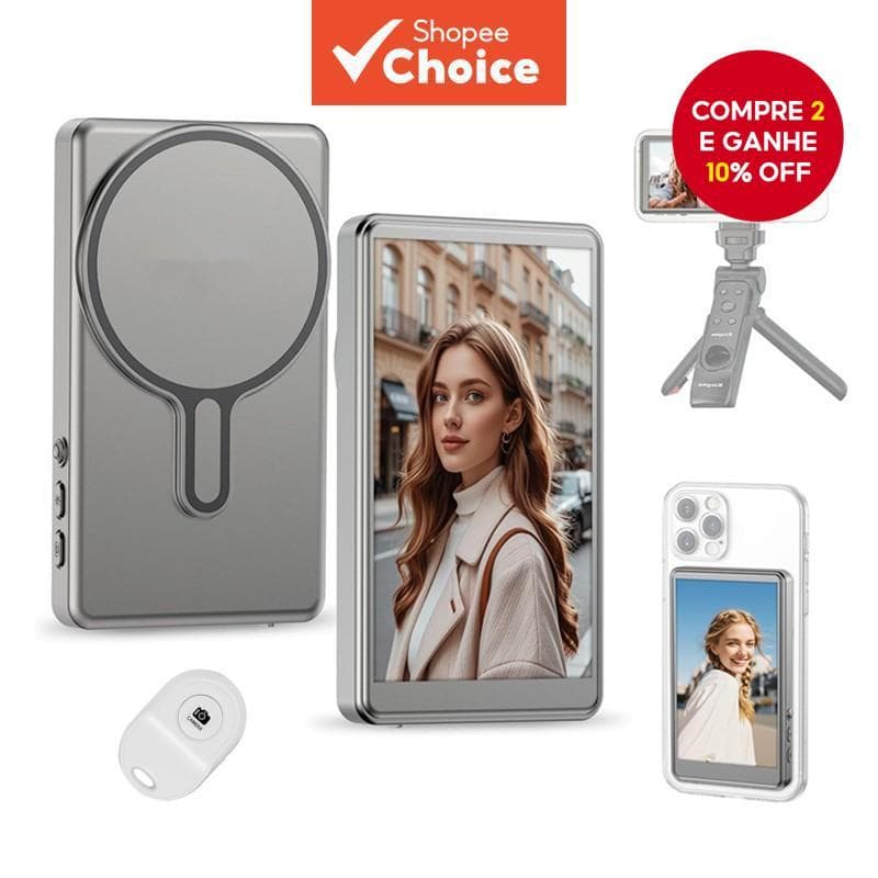 Suporte Magnético para Tela de Monitor de Vlog com Som para Câmera Traseira de Celulares IOS e Android