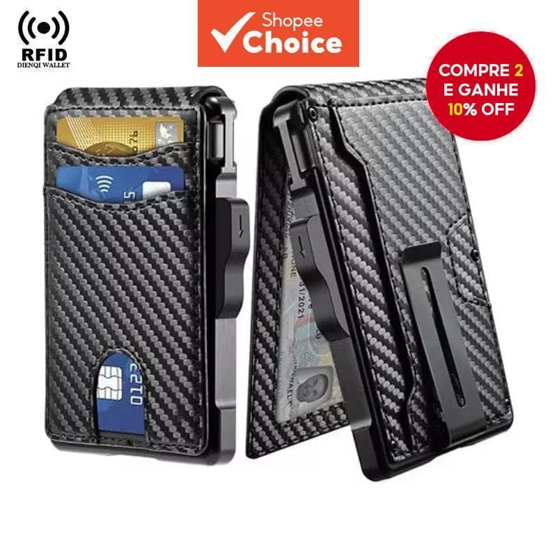 Porta-Cartões De Crédito Em Fibra De Carbono-Carteira Ultrafina De Metal Com Bloqueio De RFID Para Homens (EDC Essential