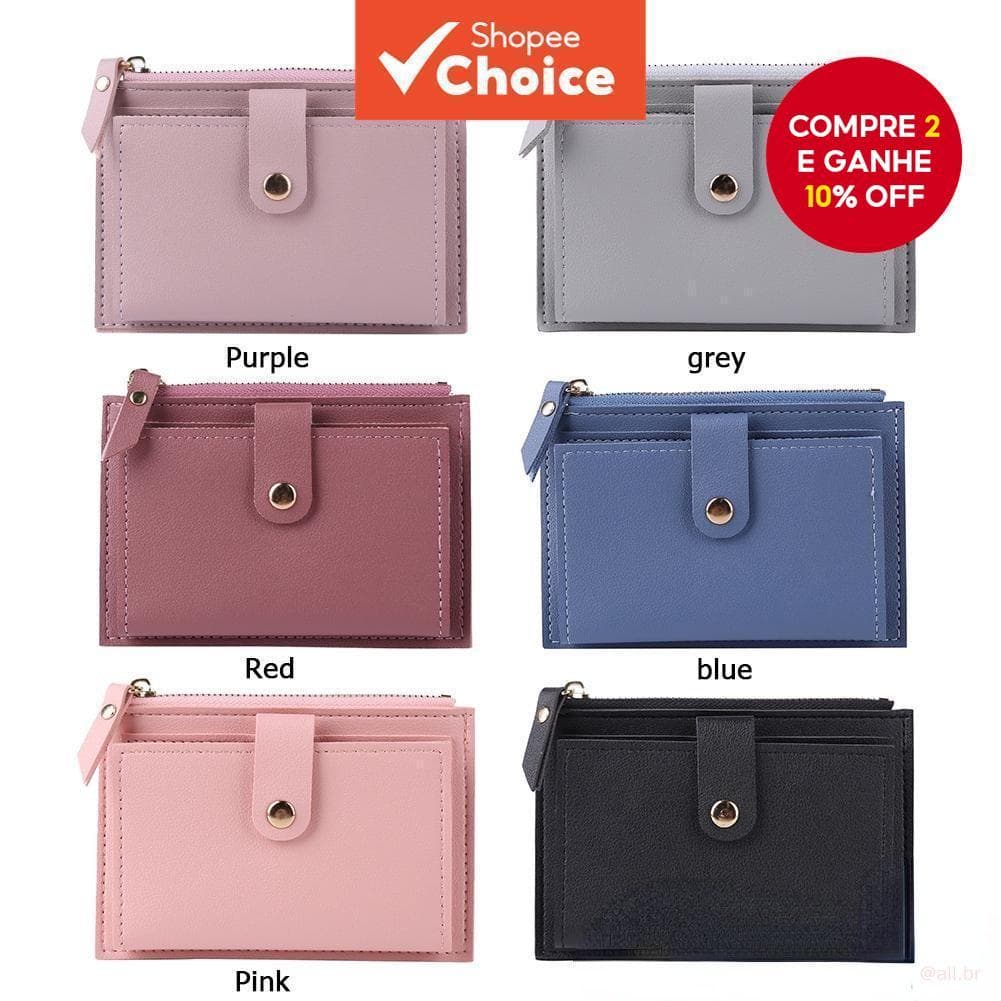 Carteira Feminina De Couro PU Mini Cor Simples Com Múltiplos Espaços
