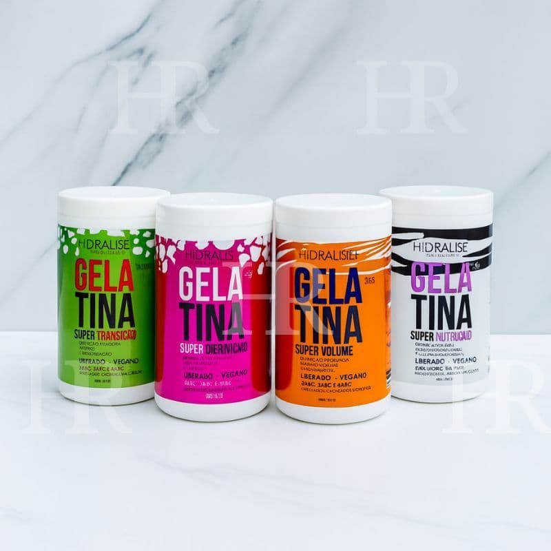 Kit Com 4 Gelatinas Hidralise 1 Kg Cabelos Cacheados Crespos Ondulados