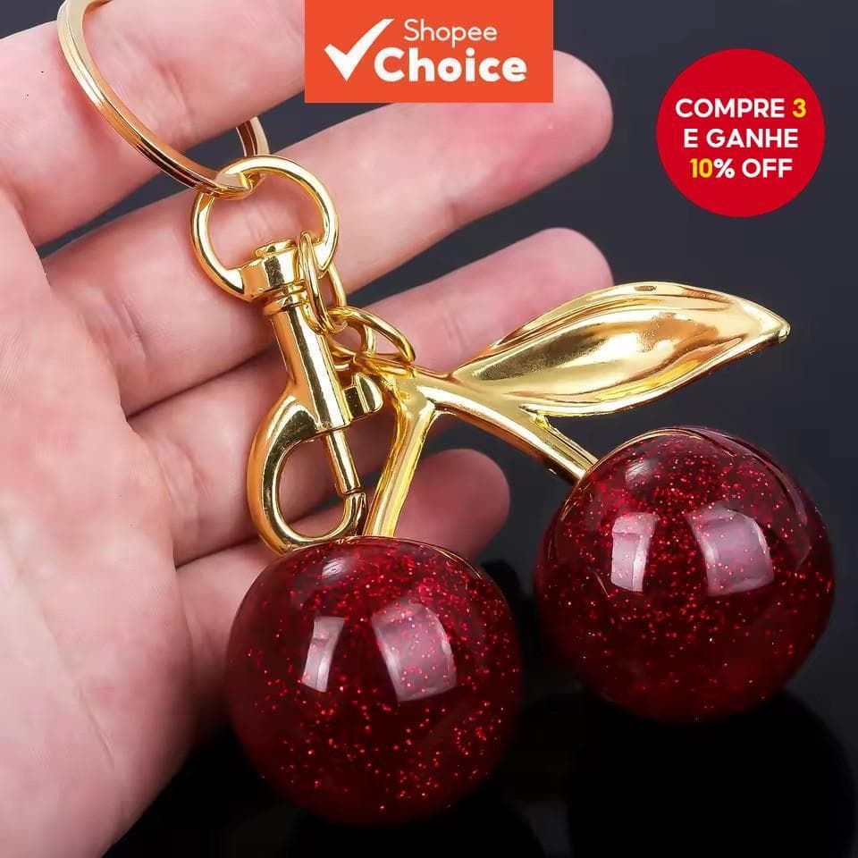 Fruta Dourada Bonito Cristal Vermelho Cereja Bolsa Feminina Acessório Carro Chaveiro Saco Pingente