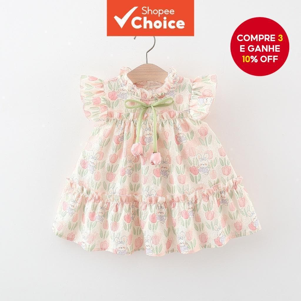 Vestido De Princesa Tulip Bunny – Roupa De Bebê Com Manga Esvoaçante E Laço No Peito , Linda Infantil De 0 A 4 Anos
