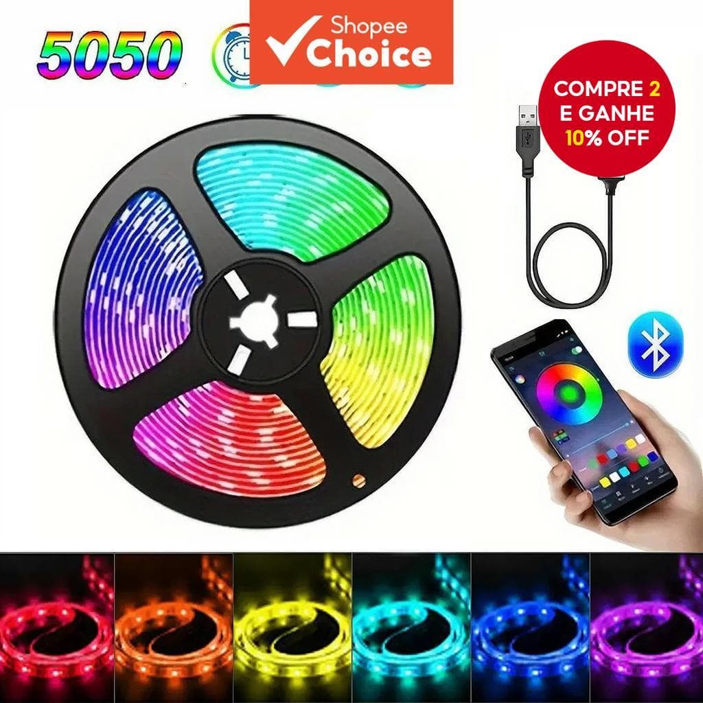  Fita de LED RGB Controle Remoto USB APP Flexível para TV Fundo Lâmpada de Mesa Quarto