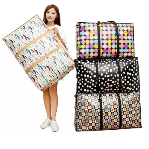 Sacolão Bolsa de Viagem com Zíper – Grande, Leve e Resistente Estampas Sortidas -- 70x55cm