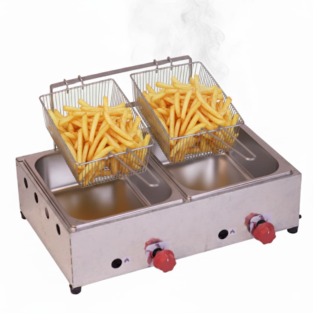 Fritadeira à Gás 2 Cubas 5 Litros Baixa Pressão Aço Galvanizado Salgados Pastéis Fritas