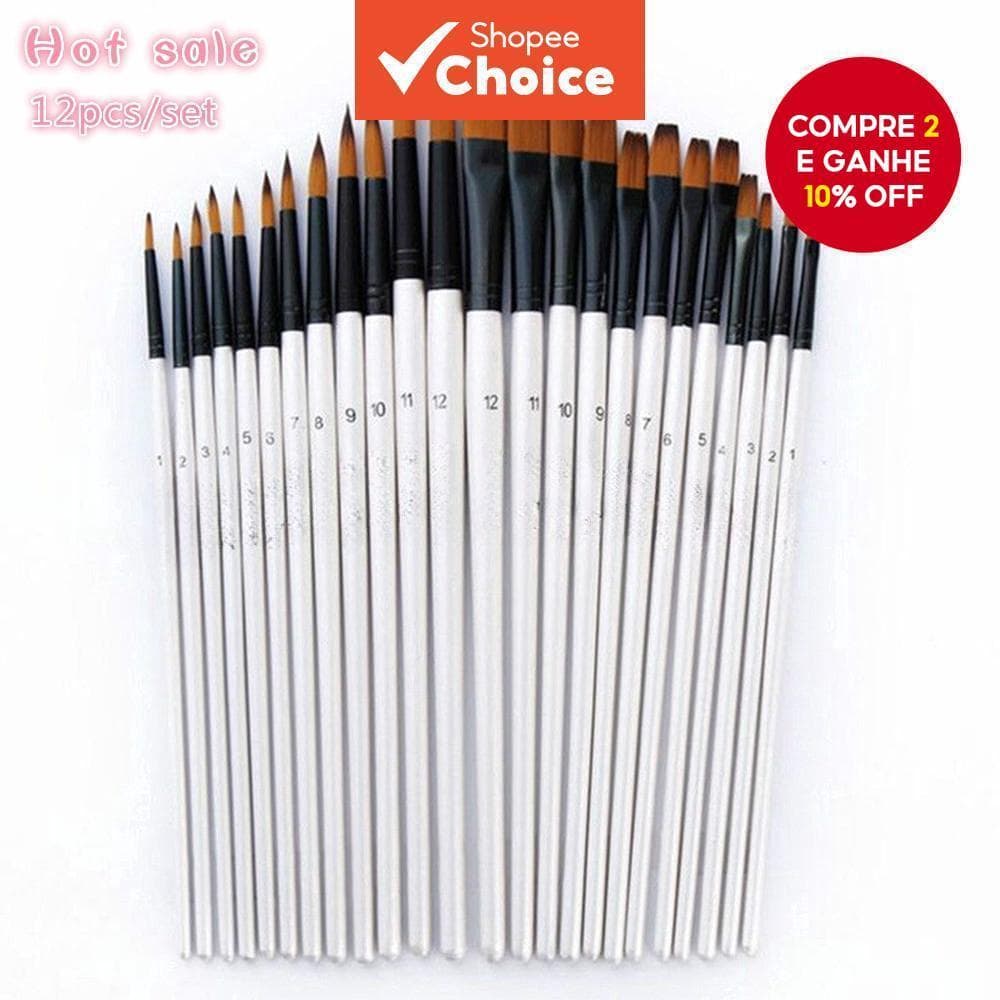 12pcs/Set Artista Nylon Pincéis Para Pintura Em Aquarela Pincel De Óleo Acrílico Flat & Tip Paint Kit