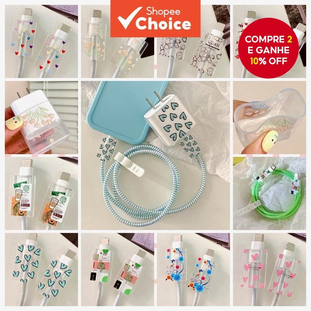 Invólucro Para Cabo De Conector Do Carregador Linha de Molas Protetor de Bobinas Organizar Flores Coração Capa Macia