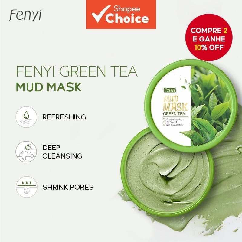Máscara de Lama de Chá Verde FENYI Clareadora que Remove Acne, Poros e Cravos, Limpeza 100g