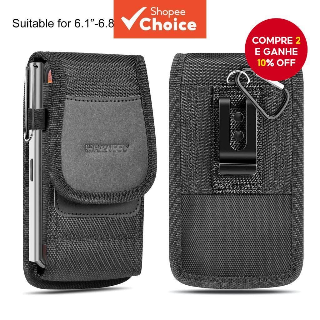 HAWEEL 6.1-6.8 Polegadas Nylon Pano Clipe Para Cinto De Telefone Bolsa De Transporte Com Slot Cartão (Preto)