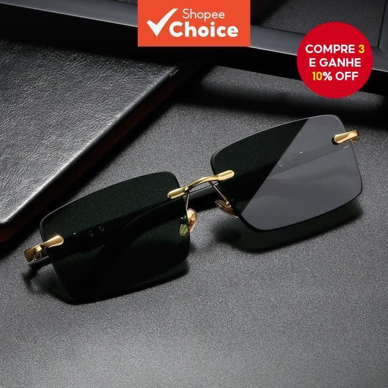 Óculos De Sol Sem Aro De Designer – Tons Retrô De Lentes De Corte UV400