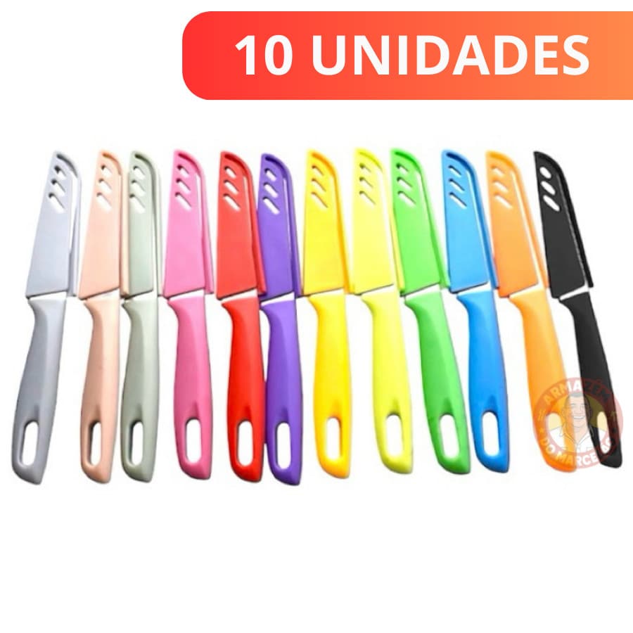 Kit 10 Facas, Faquinhas Cozinha afiadas com bainha lamina em aço inox Pequena Utilidade do Lar Faquinha com Capa