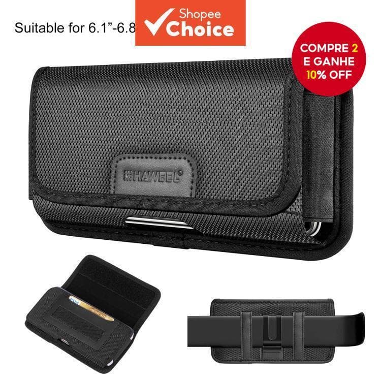 Bolsa Com Clipe Para Cinto De Telefone De Nylon HAWEEL 6.1-6.8 Polegadas-Transporte Horizontal Slot Cartão (Preto)
