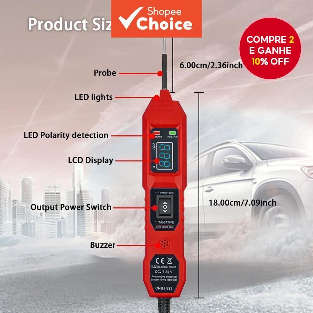 Novo Testador de Circuito Automotivo para Carros 6-48V DC com Sonda de Circuito Elétrico, Luz LED de Duas Cores e