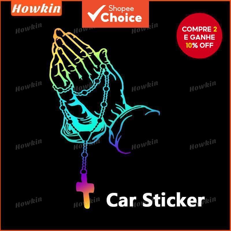 Novo adesivo de carro com mãos em oração e terço - Adesivo vinil religioso cristão - 1 unidade