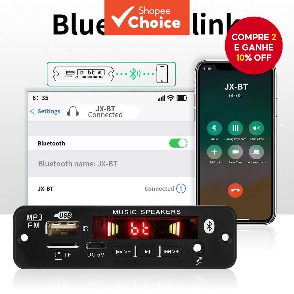 Novo [Escolha Shopee] Placa MP3 Bluetooth 5.0 DC 12V 18V Amplificador de Áudio de 40W Módulo de Rádio FM para Carro TF