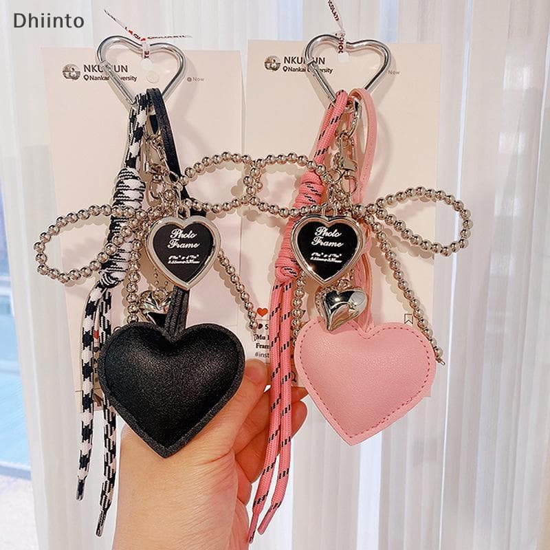 [Dhiint] Chaveiro De Couro Com Coração E Laço Cordão De Tecido Elegante , Bolsa Artesanal , Porta-Chaves Versátil Para M
