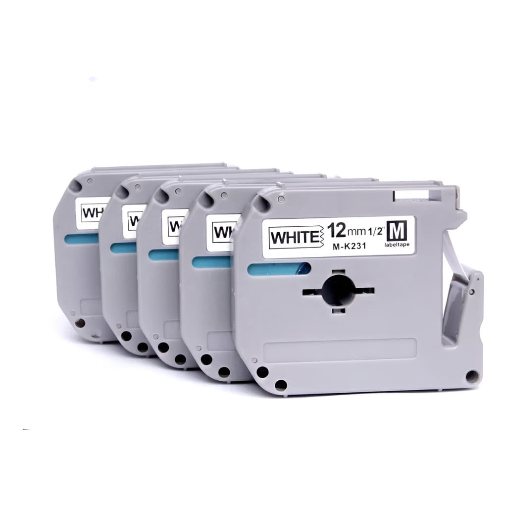 Kit 5 Fita Compatível C/ Rotulador Brother Mk231 Branca 12mm
