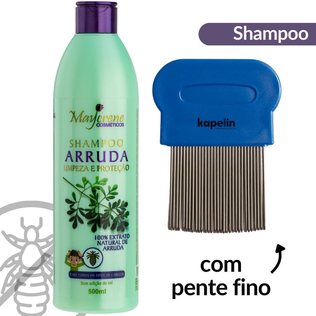 Shampoo De Arruda Para Piolho E Lêndeas + Pente Fino De Aço Inox Kapelin Professionale