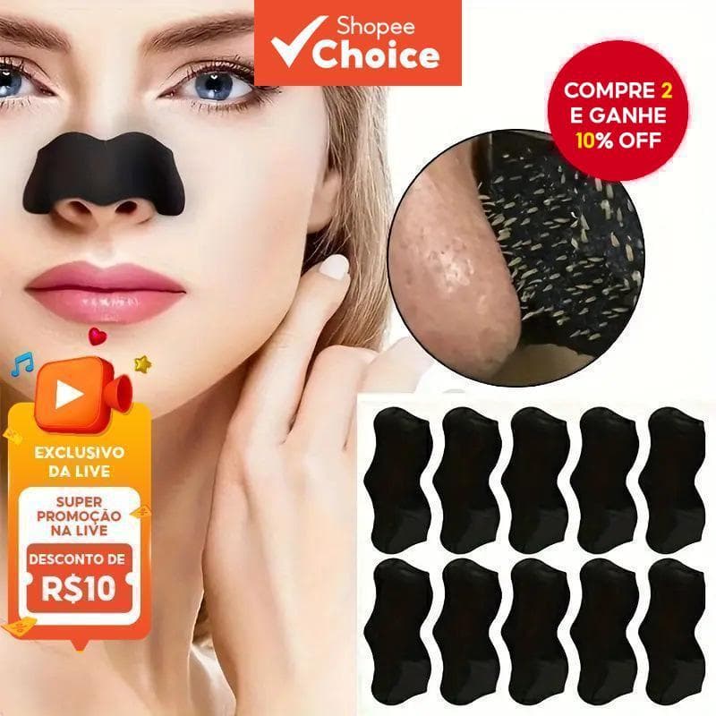 10 Adesivos para Poros Nasais, Removedor de Cravos, Strips de Limpeza Profunda para Poros e Espinhas.