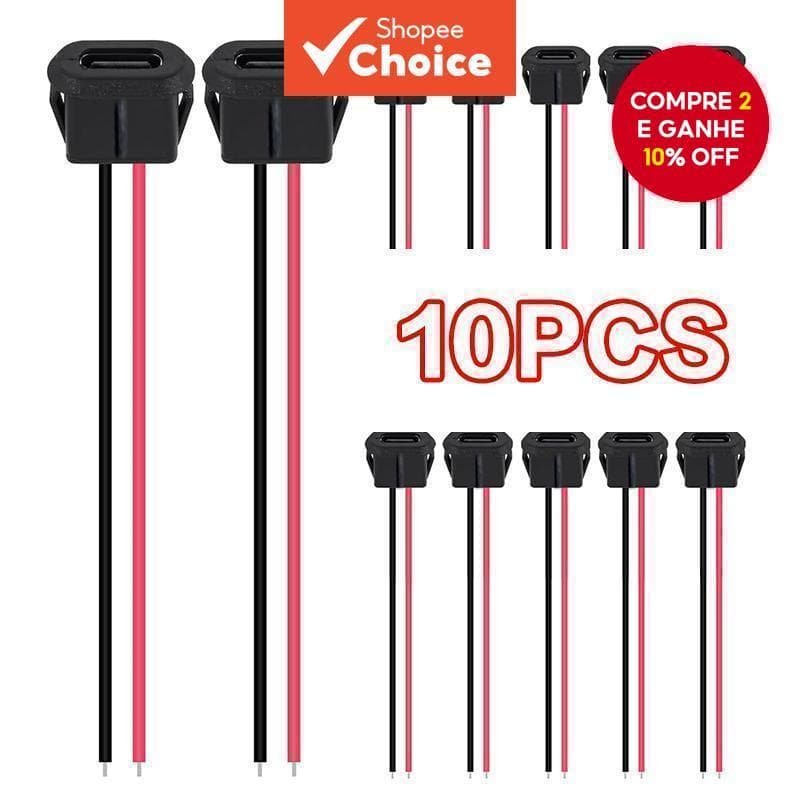  Cabo de chassi fêmea tipo-C 2 pinos 10 peças conectores USB tipo-C conector fêmea preto (sem terminal)