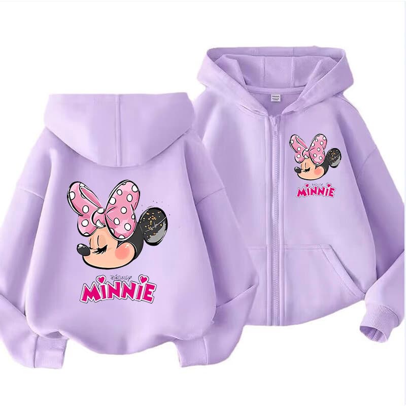 Engraçado Zip Up Hoodie Kawaii Crianças Minnie Mouse Moletom Com Capuz Zíper Roupas Criança Menina Casacos